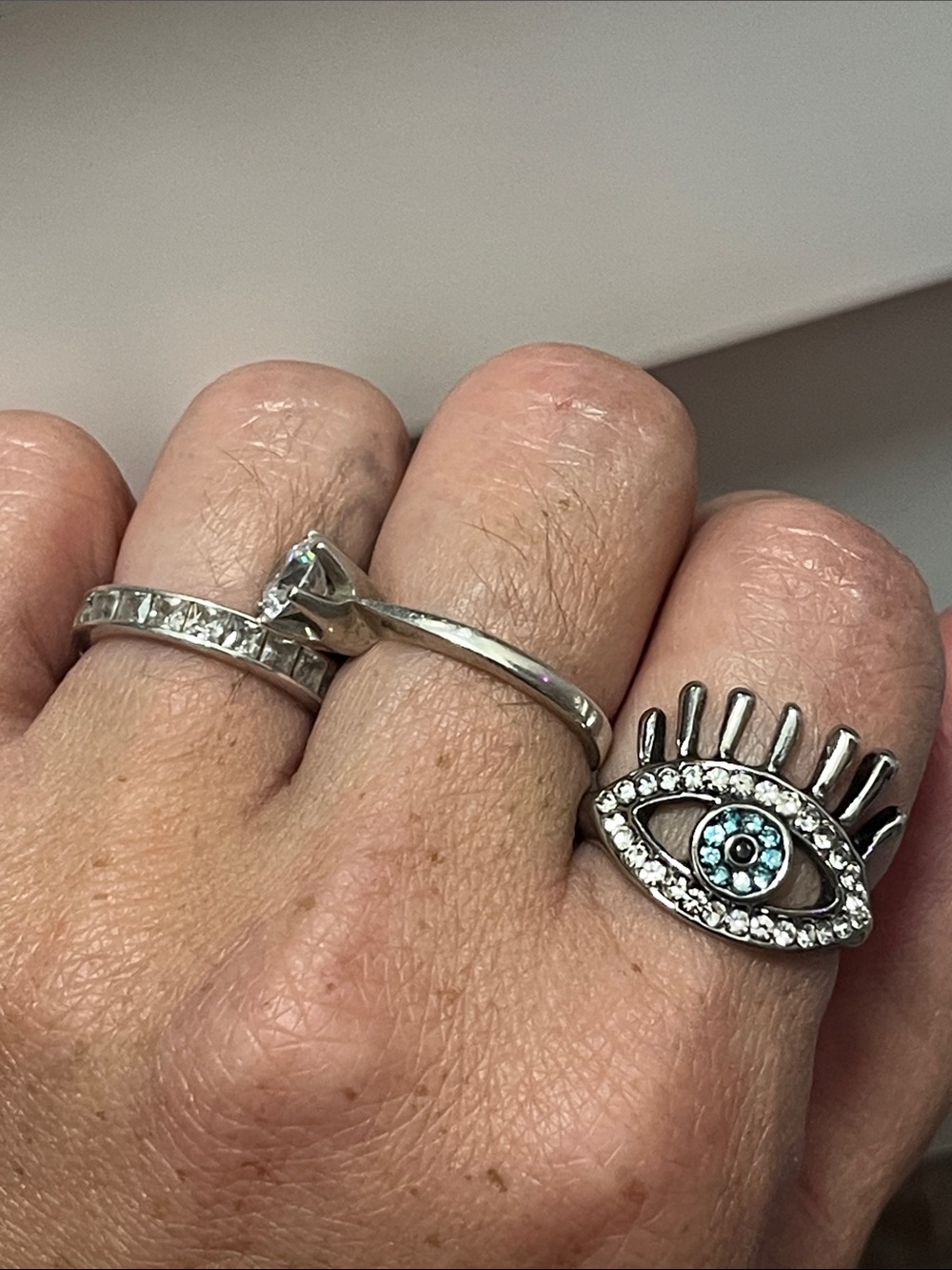 Evil Eye Ring with Blue & Clear Crystal gemstones